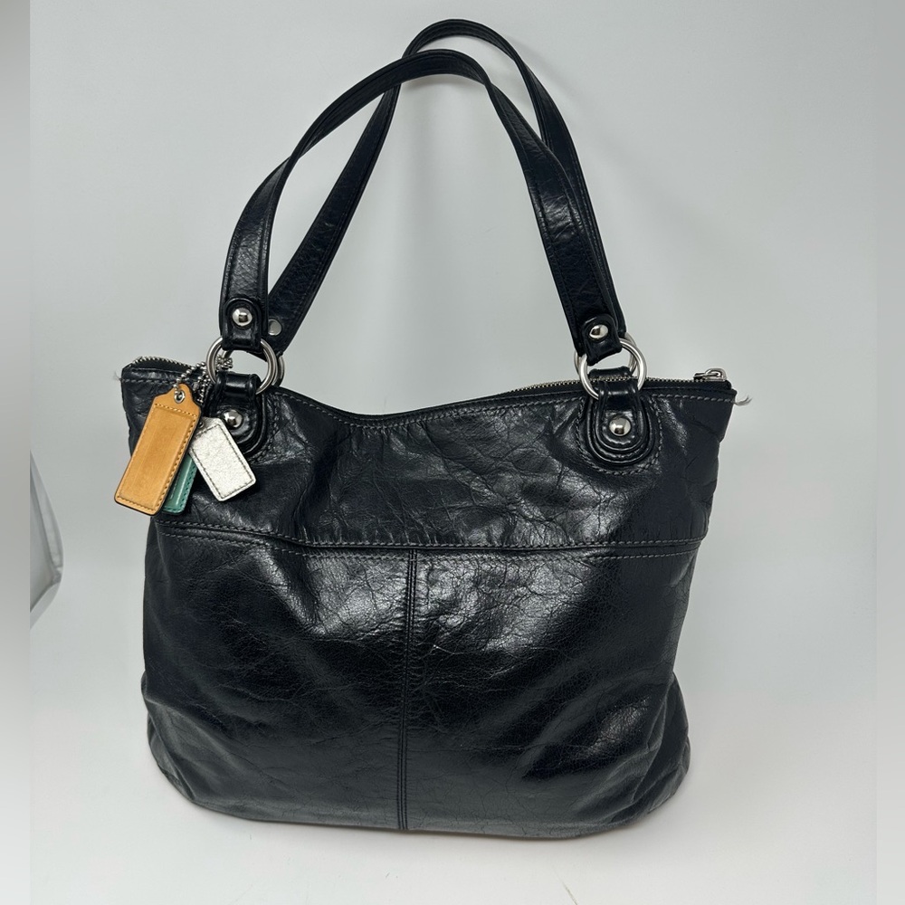 Coach Black Camelia Distressed Leather Shoulder Bag k1194-19002